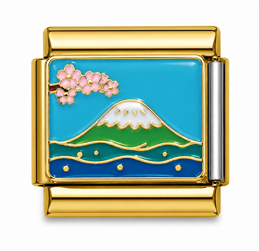 Mount Fuji Cherry Blossom Gold Italian Charm