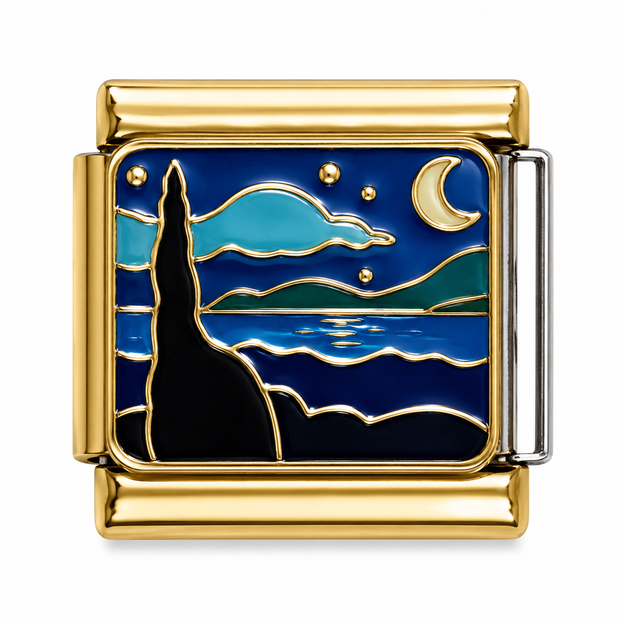 Moonlit Coastal Night Gold Italian Charm