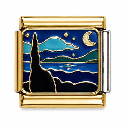 Moonlit Coastal Night Gold Italian Charm