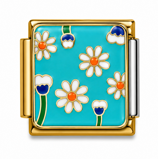 Daisy Garden Turquoise Gold Italian Charm