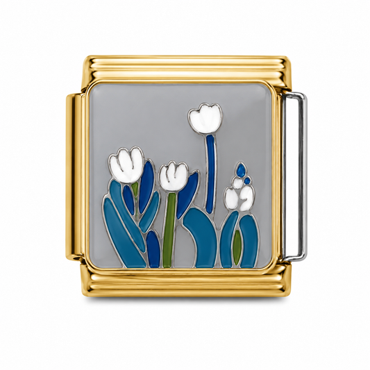 White Tulip Garden Gold Italian Charm