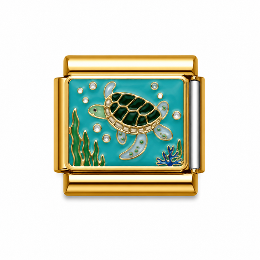 Sea Turtle Underwater Gold Italian Charm