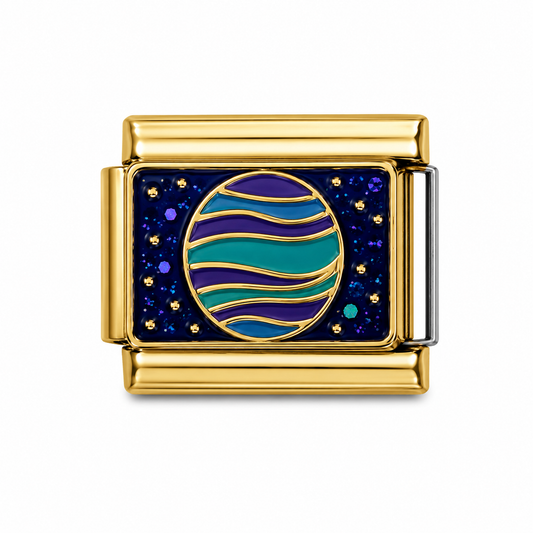 Striped Galaxy Planet Gold Italian Charm
