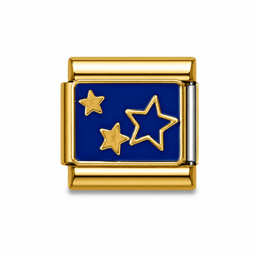 Three Golden Stars Blue Italian Charm
