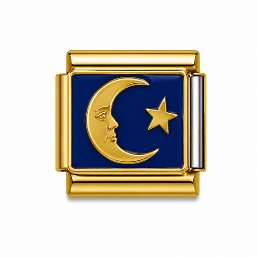 Crescent Moon and Star Gold Italian Charm