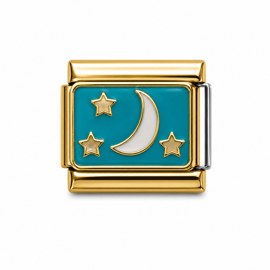 Crescent Moon and Three Stars Turquoise Gold Italian Charm