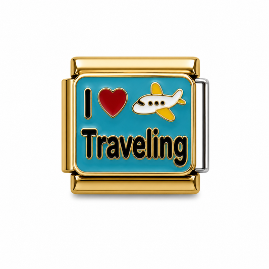 I ❤️ Traveling Airplane Gold Italian Charm