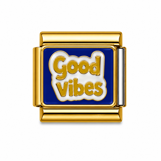 Good Vibes Blue Gold Italian Charm