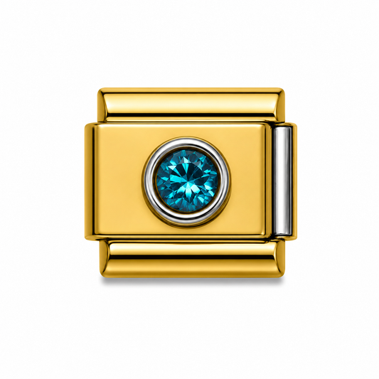 Blue Crystal Solitaire Gold Italian Charm
