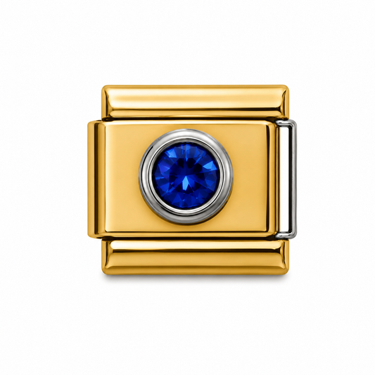 Royal Blue Crystal Solitaire Gold Italian Charm