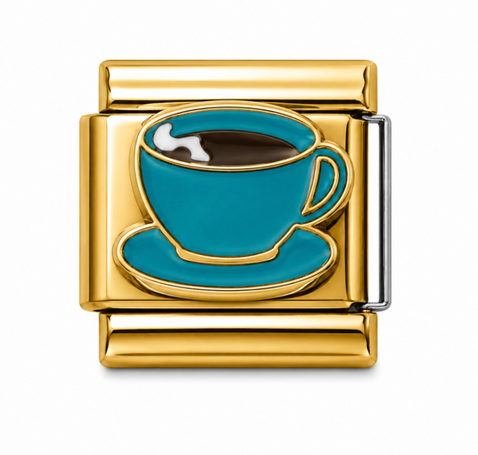 Turquoise Coffee Cup Gold Italian Charm