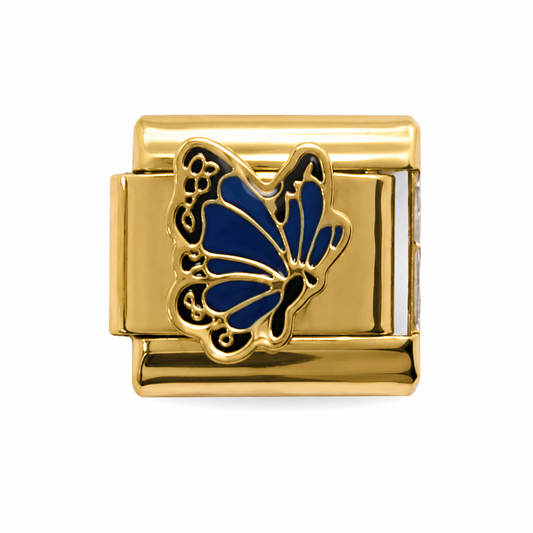 Royal Blue Butterfly Gold Italian Charm