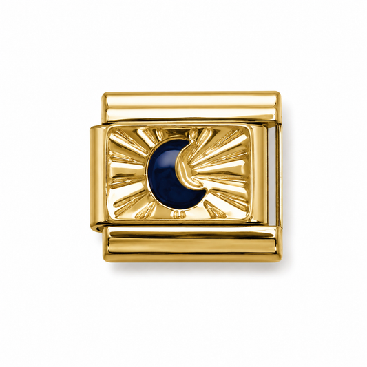 Midnight Crescent Sunburst Gold Italian Charm