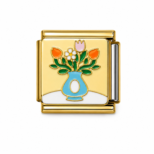 Colourful Tulip Bouquet Vase Gold Italian Charm