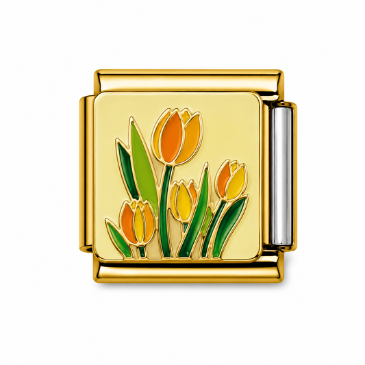 Orange and Yellow Tulip Garden Gold Italian Charm