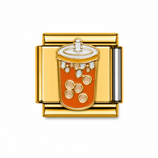 Orange Bubble Tea Gold Italian Charm