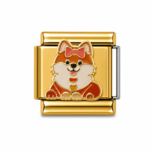 Pink Bow Pomeranian Gold Italian Charm