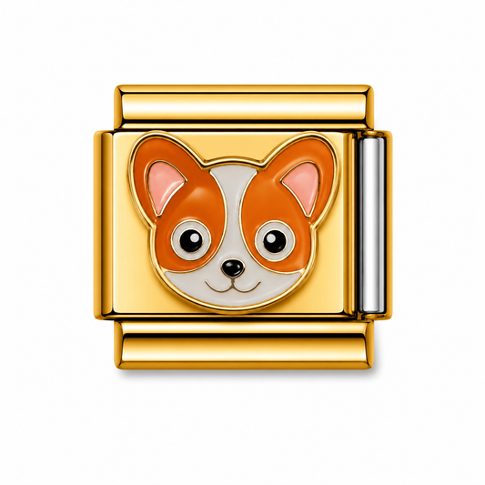 Cute Corgi Face Gold Italian Charm