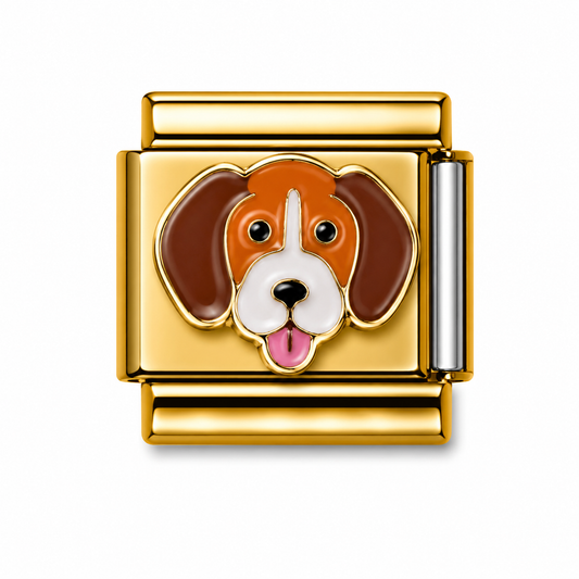 Happy Beagle Face Gold Italian Charm