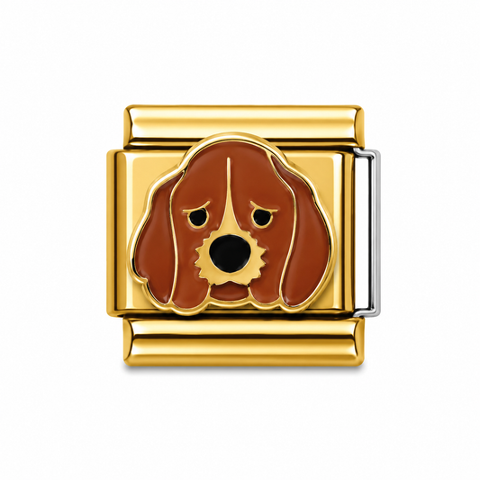 Sad Basset Hound Face Gold Italian Charm