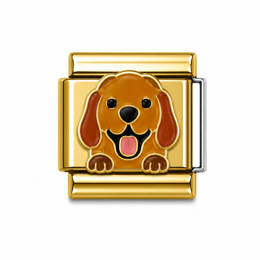 Happy Golden Puppy Gold Italian Charm