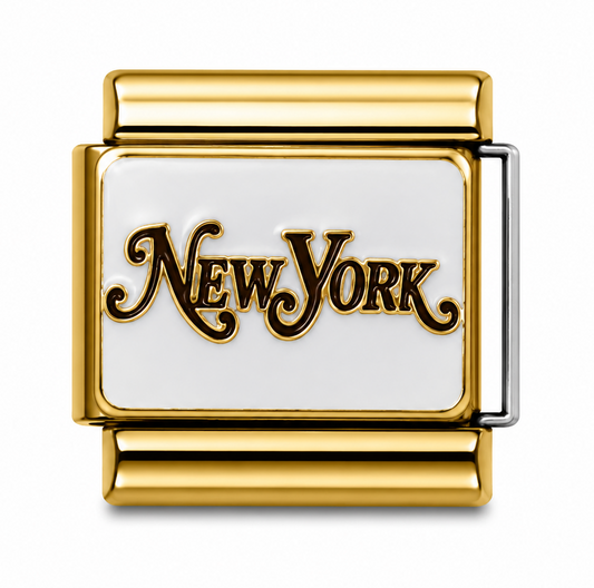 Vintage New York Script Gold Italian Charm