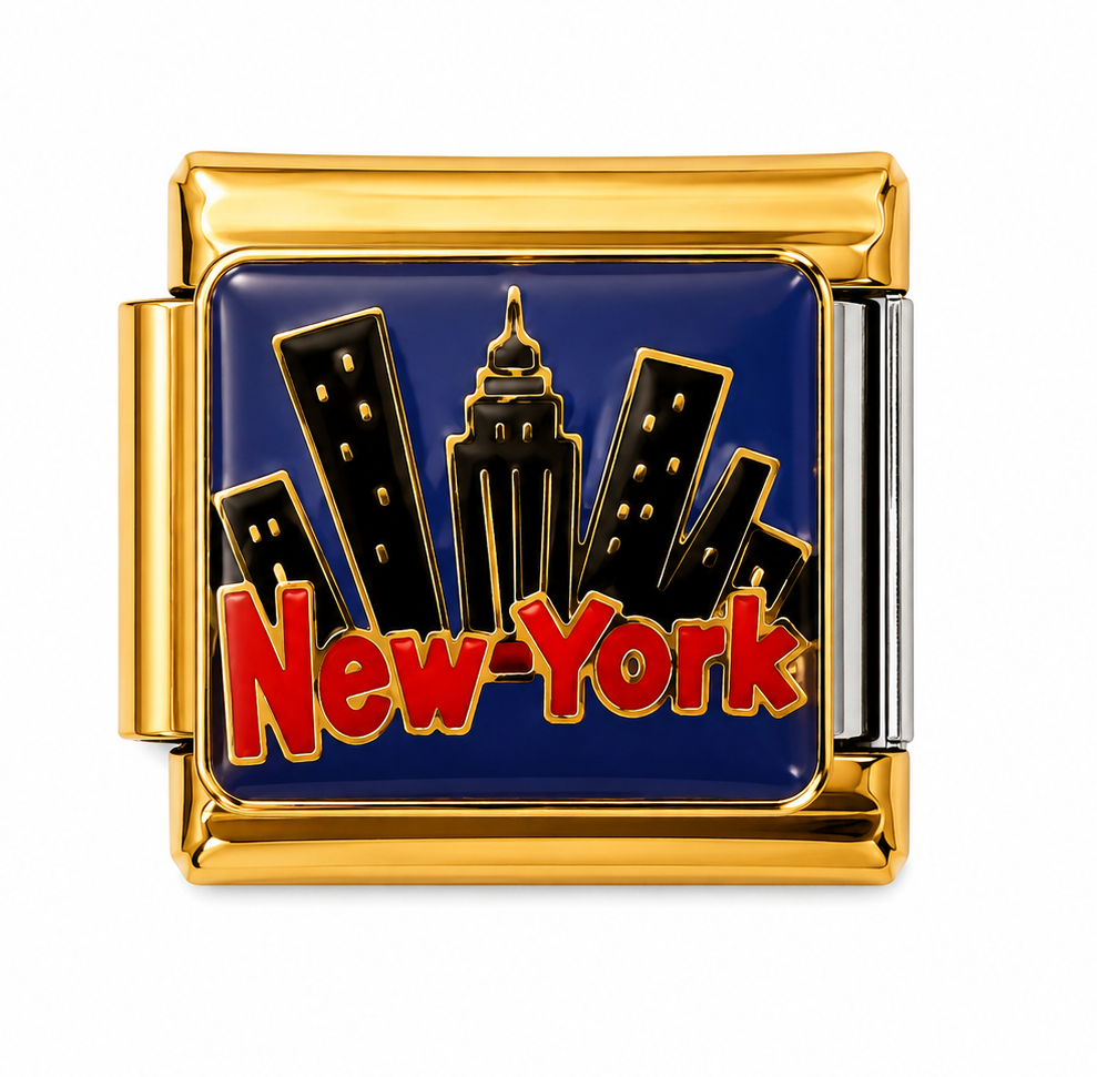 New York Skyline Gold Italian Charm