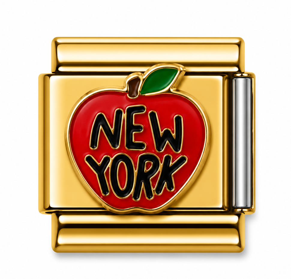 New York Big Apple Gold Italian Charm