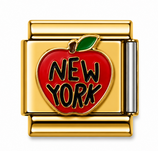 New York Big Apple Gold Italian Charm