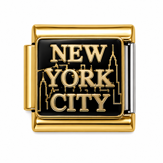 Black New York City Skyline Gold Italian Charm