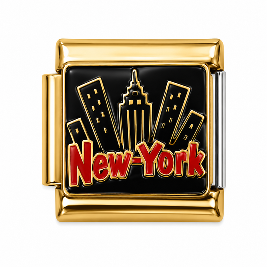 Red New York Skyline Gold Italian Charm