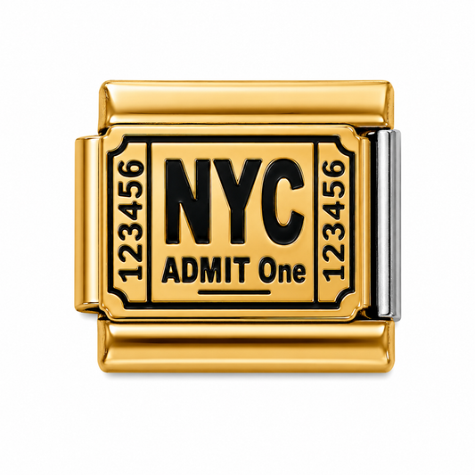 NYC Admit One Ticket Gold Italian Charm