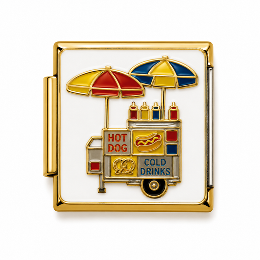 New York Hot Dog Cart Gold Italian Charm