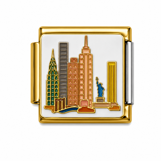 New York City Landmarks Skyline Gold Italian Charm