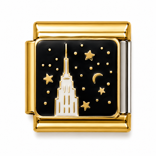 Empire State Building Night Sky Gold Italian Charm