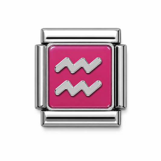 Aquarius Zodiac Silver Italian Charm