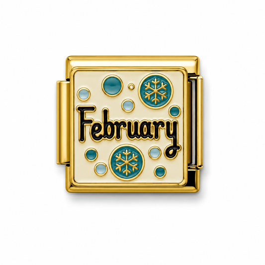 February Snowflake Gold Italian Charm