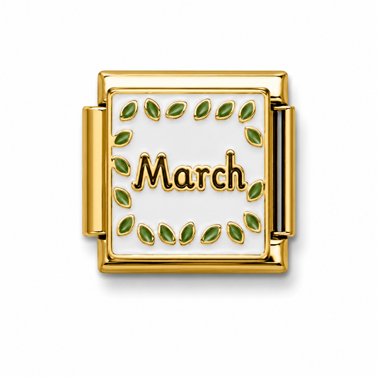 March Green Leaves Gold Italian Charm