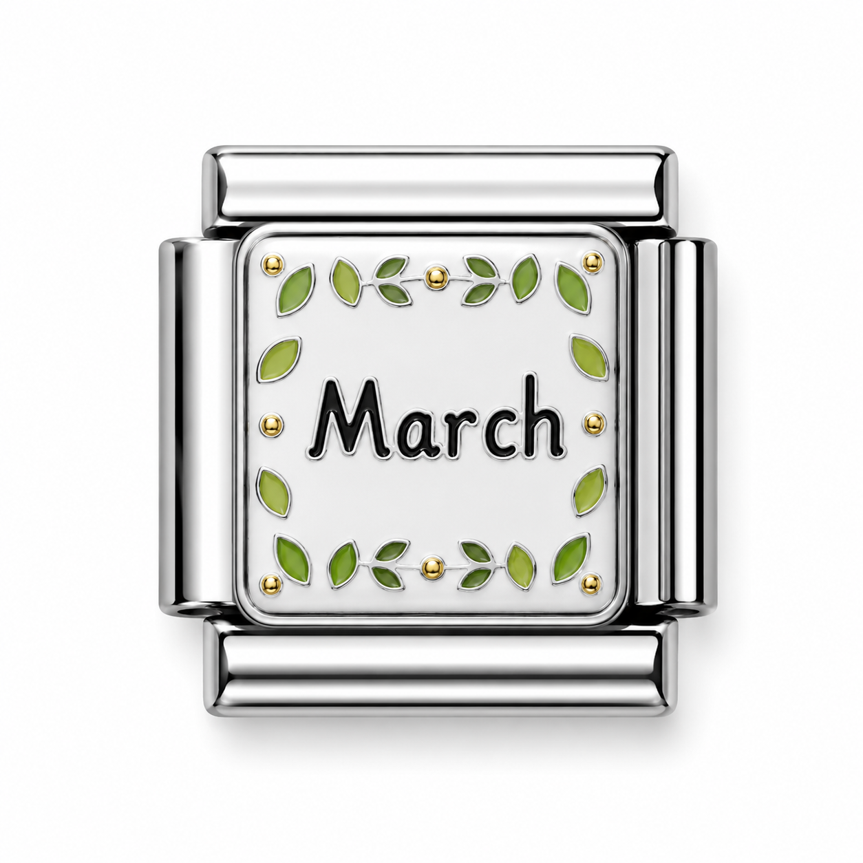 March Green Leaves Silver Italian Charm