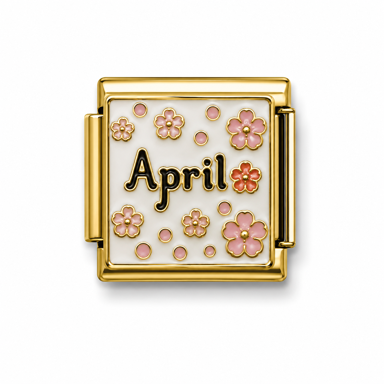 April Pink Flowers Gold Italian Charm