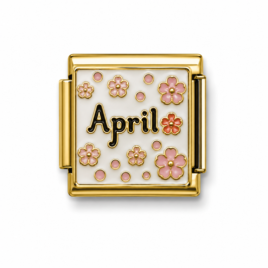 April Pink Flowers Gold Italian Charm