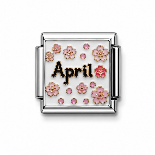 April Pink Flowers Silver Italian Charm
