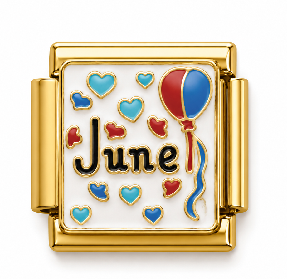 June Balloon and Hearts Gold Italian Charm