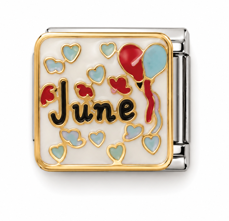 June Balloons and Hearts Two-Tone Silver Italian Charm