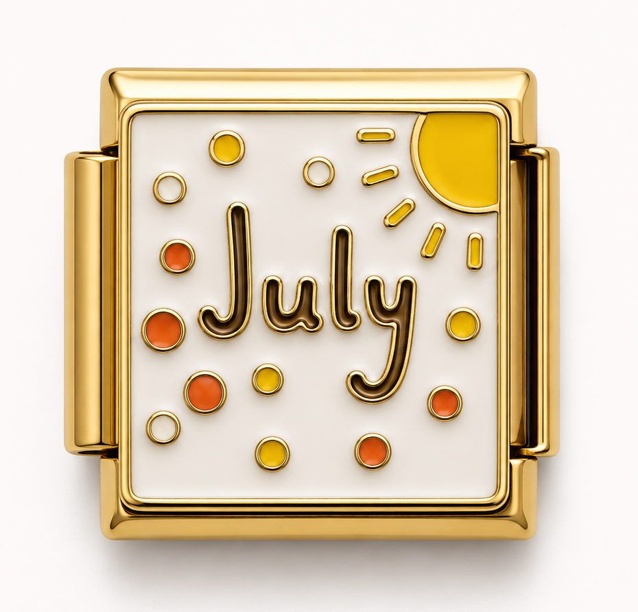 July Sunshine and Polka Dots Gold Italian Charm