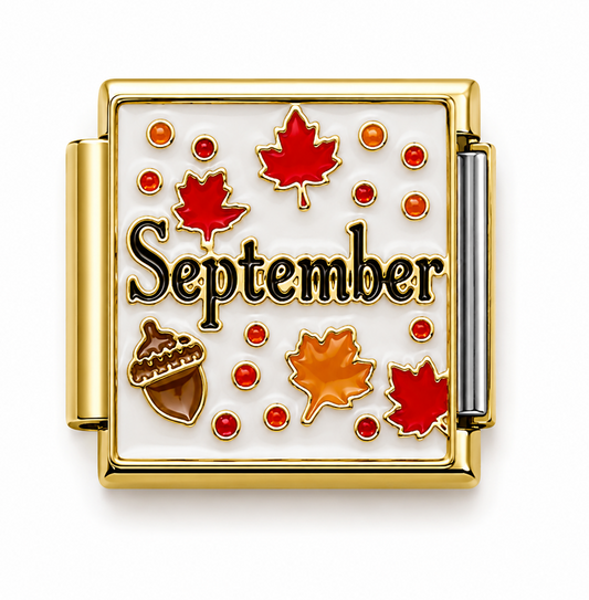 September Autumn Leaves and Acorn Gold Italian Charm