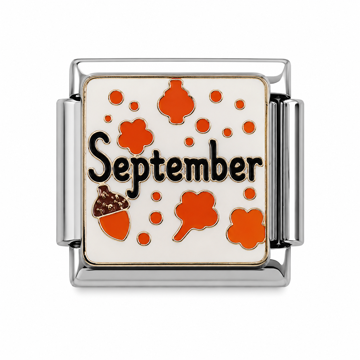 September Autumn Leaves and Acorn Two-Tone Silver Italian Charm