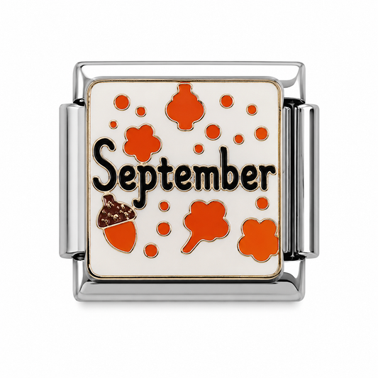 September Autumn Leaves and Acorn Two-Tone Silver Italian Charm