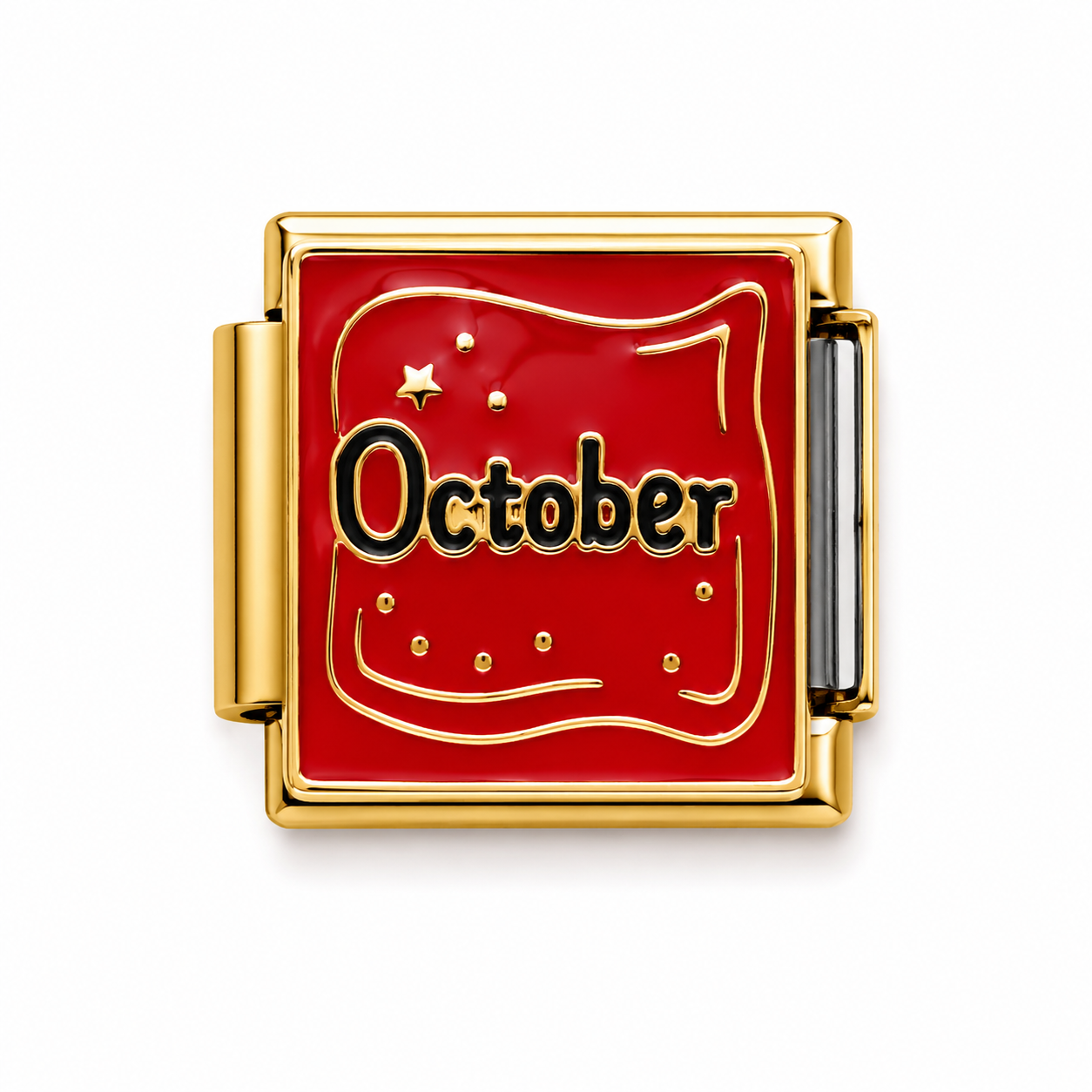October Red Enamel Gold Italian Charm