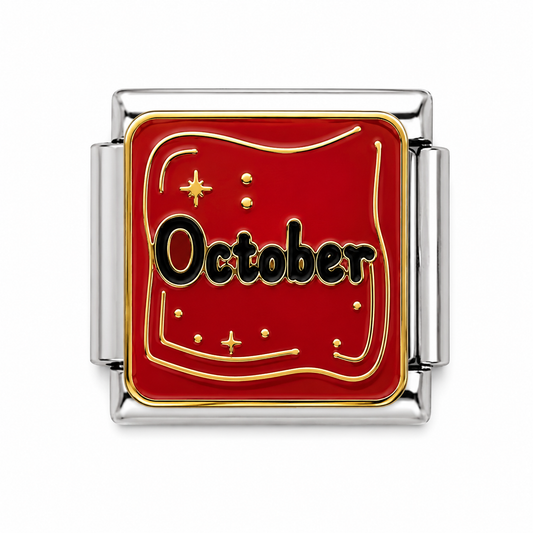October Red Enamel Two-Tone Silver Italian Charm